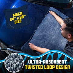 Megalodon Pocket Grip Twisted Loop Microfiber Drying Towel